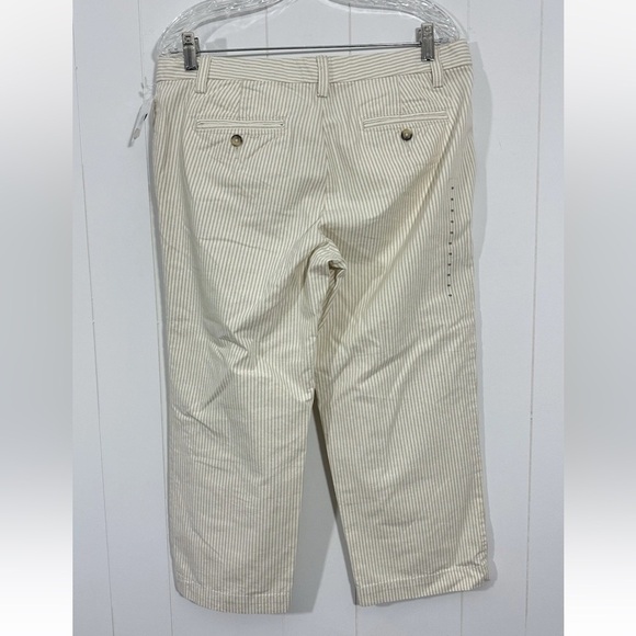 NEW Gap Women Sz 10 Beige Pants Capri Striped 100%Cotton Flat Front Wide - Picture 6 of 12